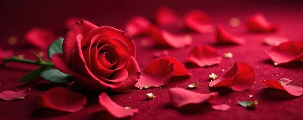 Gilded rose petals scattered on a velvet cloth, , roses, floral