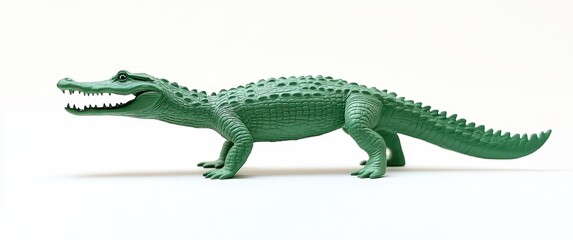 Fototapeta premium Realistic Green Plastic Alligator Toy with Detailed Texture and Sharp Teeth, Ideal for Playtime, Educational Activities, and Creative Imaginative Scenarios