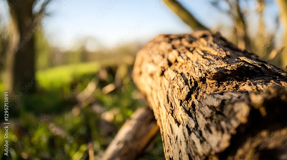 Poster beautiful rustic log on the forest floor with gentle morning light : generative ai