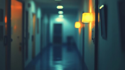 Blurred Hospital Corridor with Soft Lighting and Calm Ambience