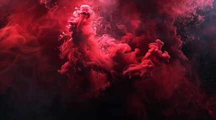 Dramatic red smoke cloud effect vector background with realistic fire fog sparks, glowing inferno particles, and magic steam wave