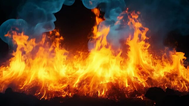 Fiery Inferno: A Blazing Wall of Fire and Smoke