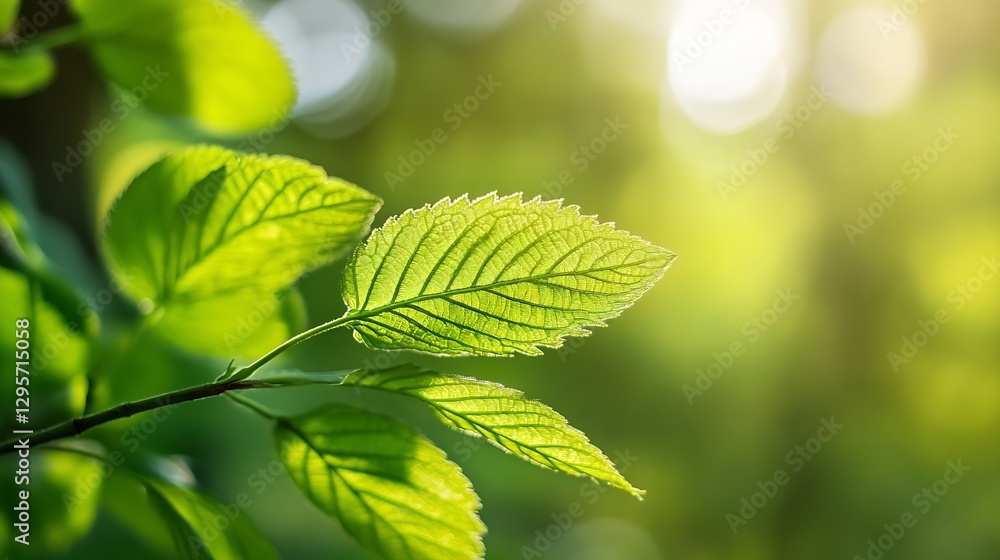 Poster fresh green leaves glowing in sunlight with soft bokeh background for nature lovers : generative ai