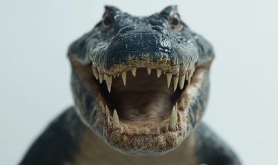 Realistic Sculpture of a Large Reptile with Open Mouth and Sharp Teeth, Capturing the Power and Majesty of Ancient Creatures