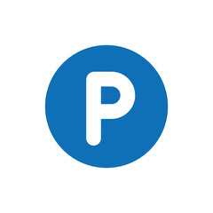 Parking sign icon on blue circle. Letter P symbol