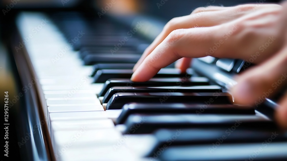 Aufkleber closeup view of a hand playing on black and white piano keys highlighting musical skill and passion 
