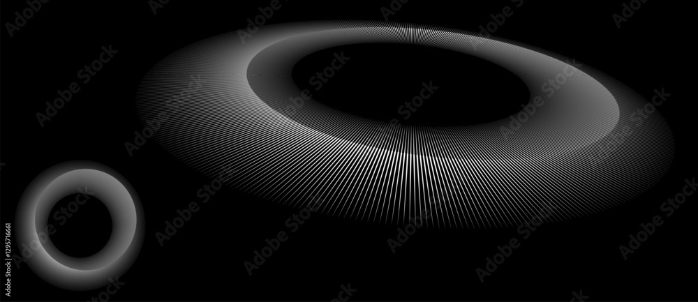Poster Circle with white lines as dynamic abstract vector background or logo or icon. Abstract background with lines in circle. Artistic illustration with perspective on black background.