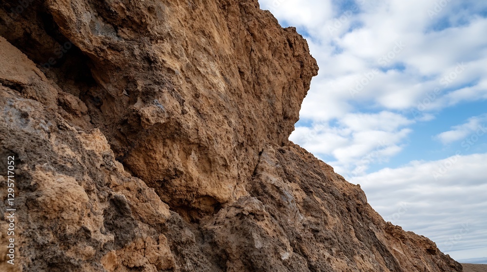 Poster textured rock formation under blue sky with clouds in the background : generative ai