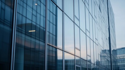 Fototapeta premium Modern architectural design featuring sleek glass building facade reflecting sunlight : Generative AI