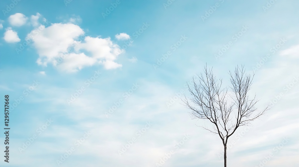 Poster lonely tree standing against a clear blue sky with minimal clouds creating a serene landscape : gene