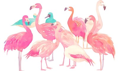 Fototapeta premium Tropical birds, watercolor drawing, Generative AI