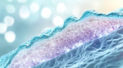 Naklejka premium Cross Section of Skin Cells Illuminated by Gentle Light