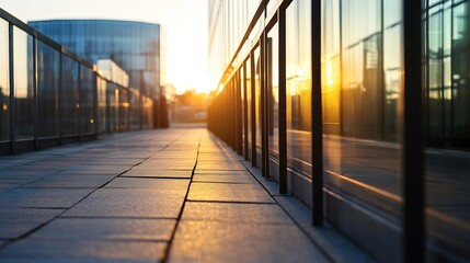 Fototapeta premium Beautiful Sunset Reflected on Glass Buildings Creating a Warm Evening Atmosphere : Generative AI