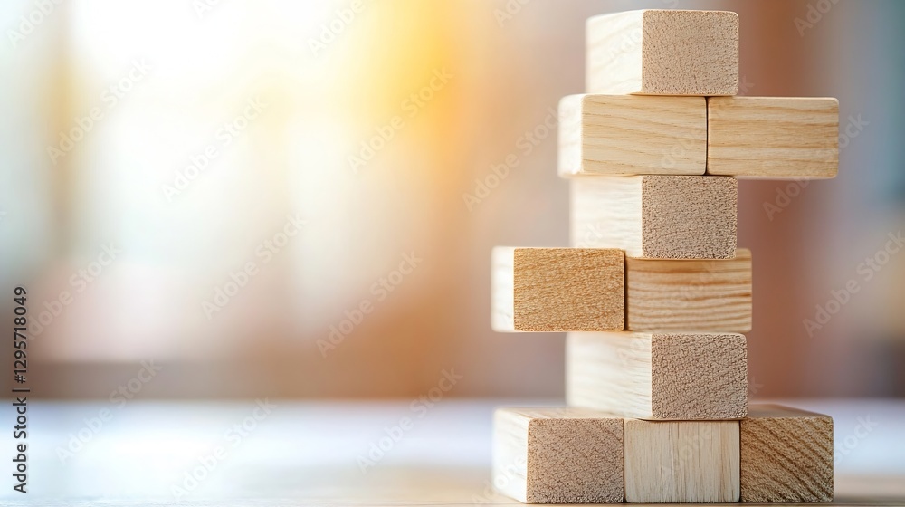 Aufkleber wooden building blocks arranged creatively on a table showcasing the concept of balance and structur