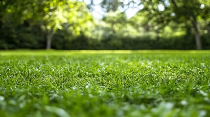 Naklejka premium Lush green grass in a sunny park creating a serene natural landscape scene : Generative AI
