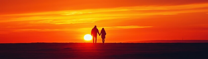 Fototapeta premium Couple walking at sunset