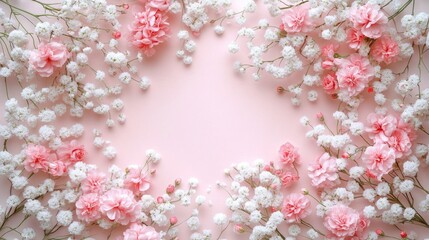 Fototapeta premium Delicate Spring Greeting Card Decorated with Pink Flowers