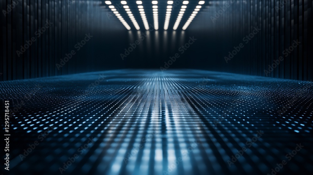 Poster Futuristic and hightech reflective floor illuminated by bright lights : Generative AI