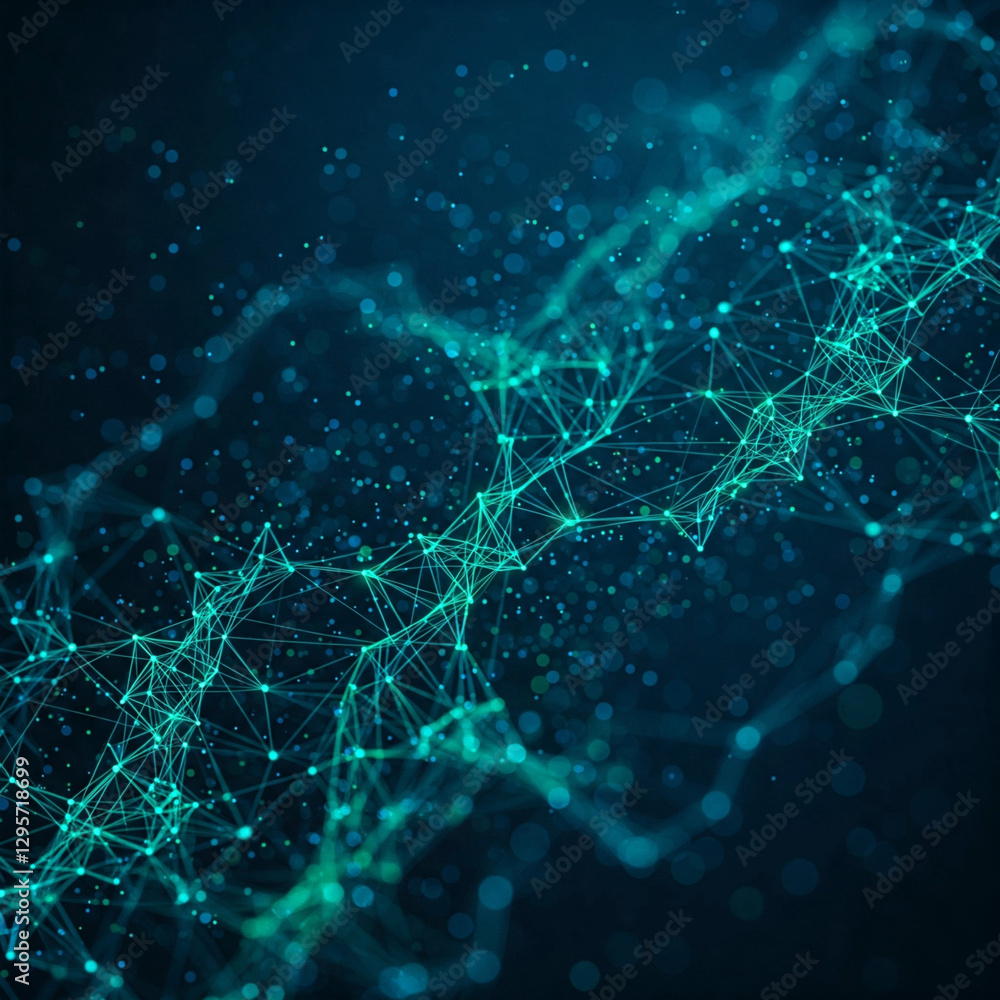 Wall mural futuristic digital network with abstract data connections and cybersecurity icons