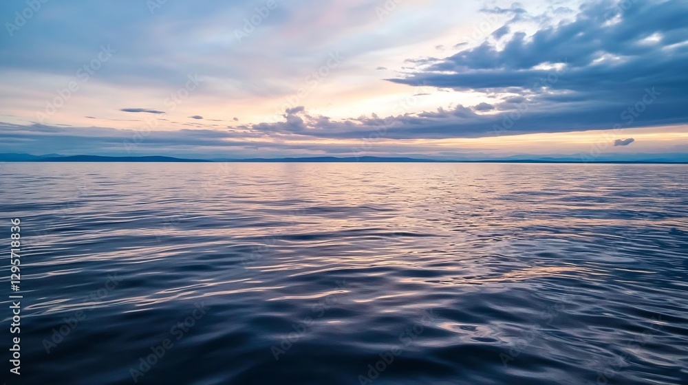 Poster beautiful twilight landscape of calm water reflecting colorful clouds and soft sunlight : generative