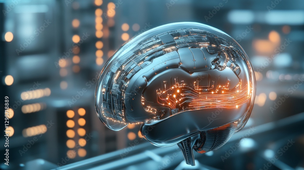 Poster artificial intelligence innovation futuristic cityscape digital art high-tech environment close-up v