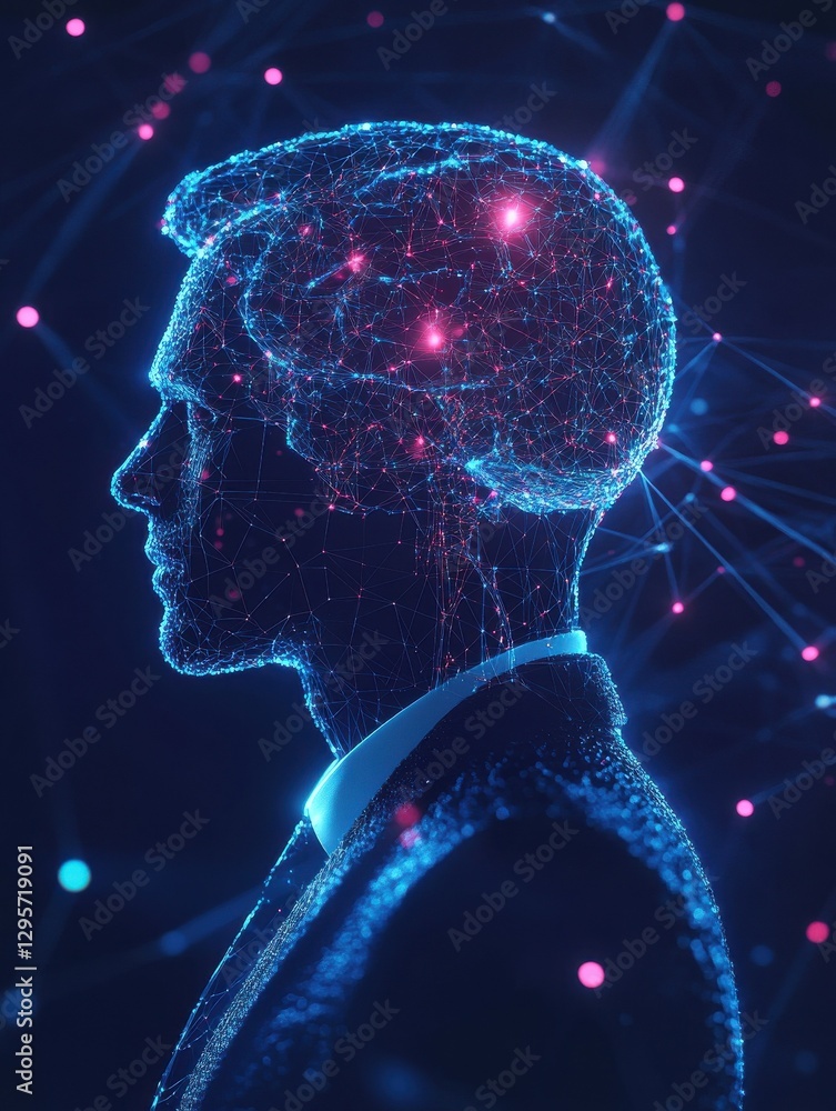 Poster side view of businessman silhouette with polygonal brain. artificial intelligence and science concep
