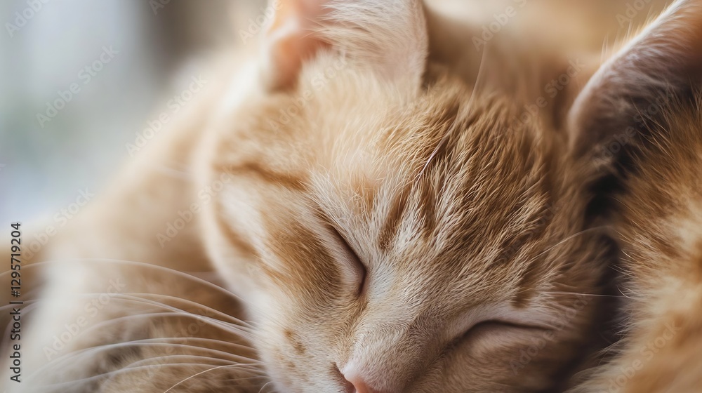 Poster two cozy orange cats sleeping peacefully together in a warm and inviting setting : generative ai