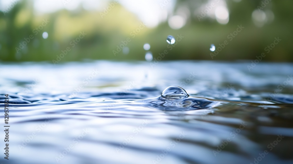 Poster rippling water surface with shimmering droplets creating a serene natural environment background : g