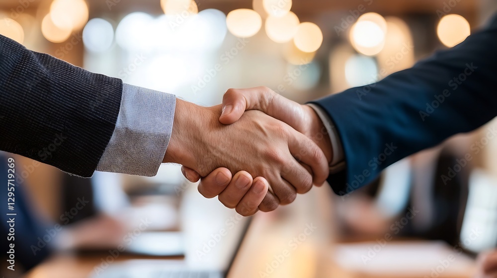 Poster close up handshake between business partners representing teamwork and agreement in a professional s