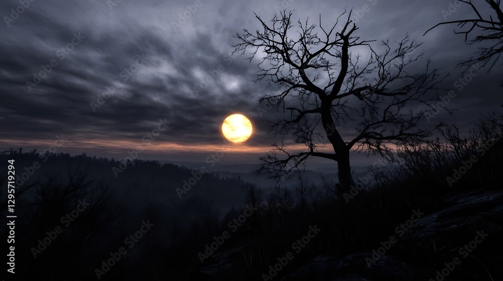 Poster mysterious moonlight over a dark forest landscape creating an atmospheric night scene : generative a