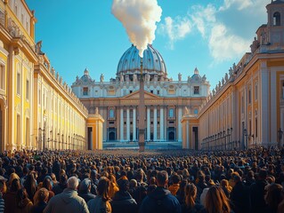 Naklejka premium White smoke rises from the Vatican chimney