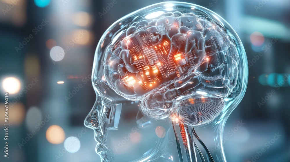 Poster exploring neural connectivity scientific research lab infographic modern technology environment clos