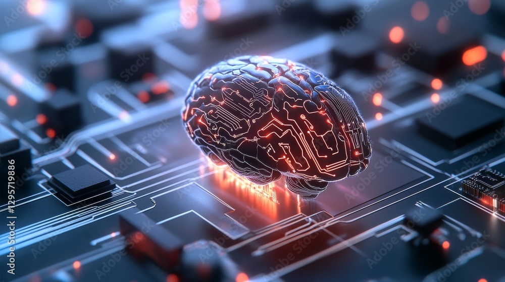 Aufkleber artificial intelligence innovation in tech landscape digital brain concept circuit board environment