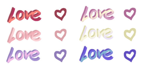 Vector illustration of funky love graffiti. Set of groovy calligraphy on transparent background