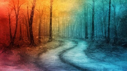 Naklejka premium Serene Forest Path A Colorful Dreamlike Landscape