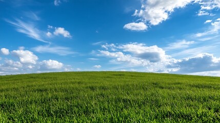 Obraz premium Vast Green Hills Under a Bright Blue Sky with Fluffy White Clouds on a Sunny Day : Generative AI
