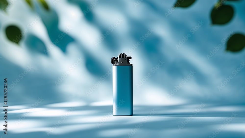 Poster lighter resting on a textured surface with softly blurred leaves in the background during daylight