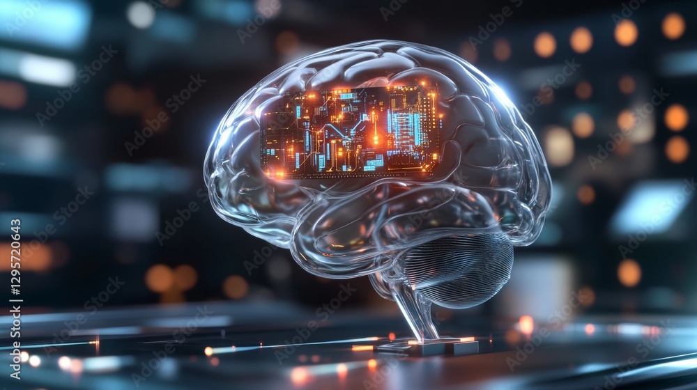 Poster exploring the intersection of technology and neuroscience a futuristic brain concept in a digital en