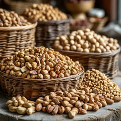 nuts on a light wooden table. Generated AI