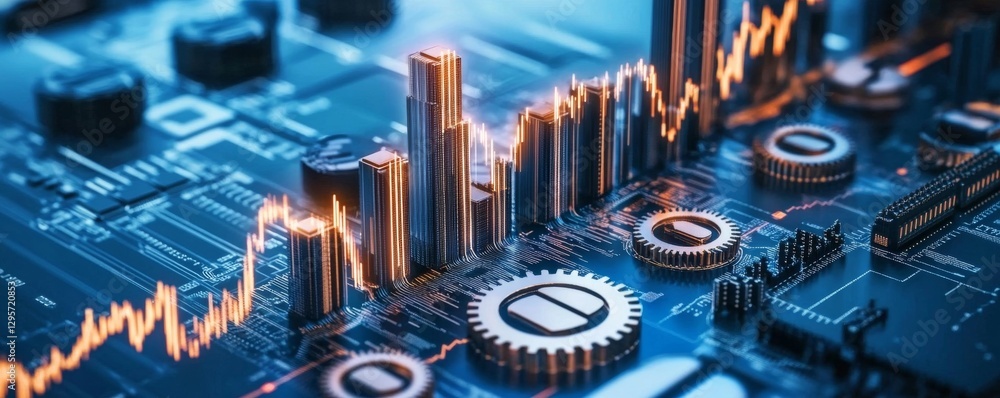 Poster analyzing market trends with advanced data visualization techniques in technology sector business in