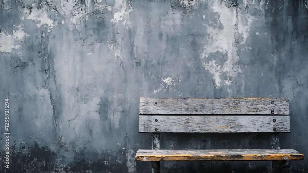 Poster Old rustic wooden bench against a textured gray wall creating a minimal artistic atmosphere : Generative AI