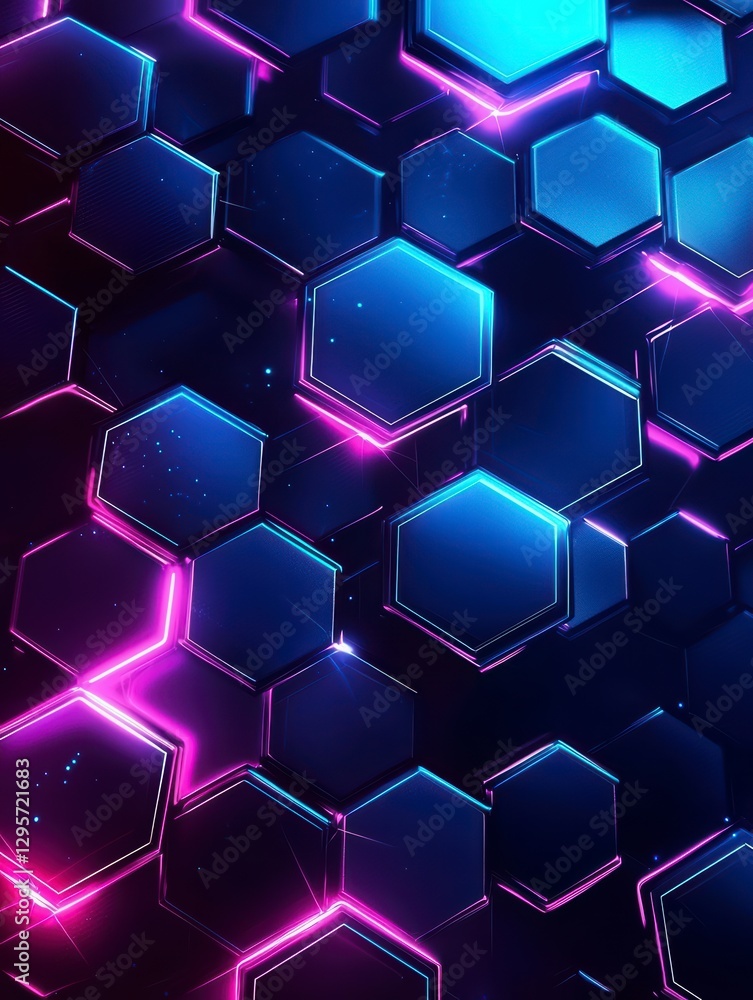 Poster abstract hexagon pattern: glowing hexagons in vibrant blue and pink hues create a mesmerizing geomet