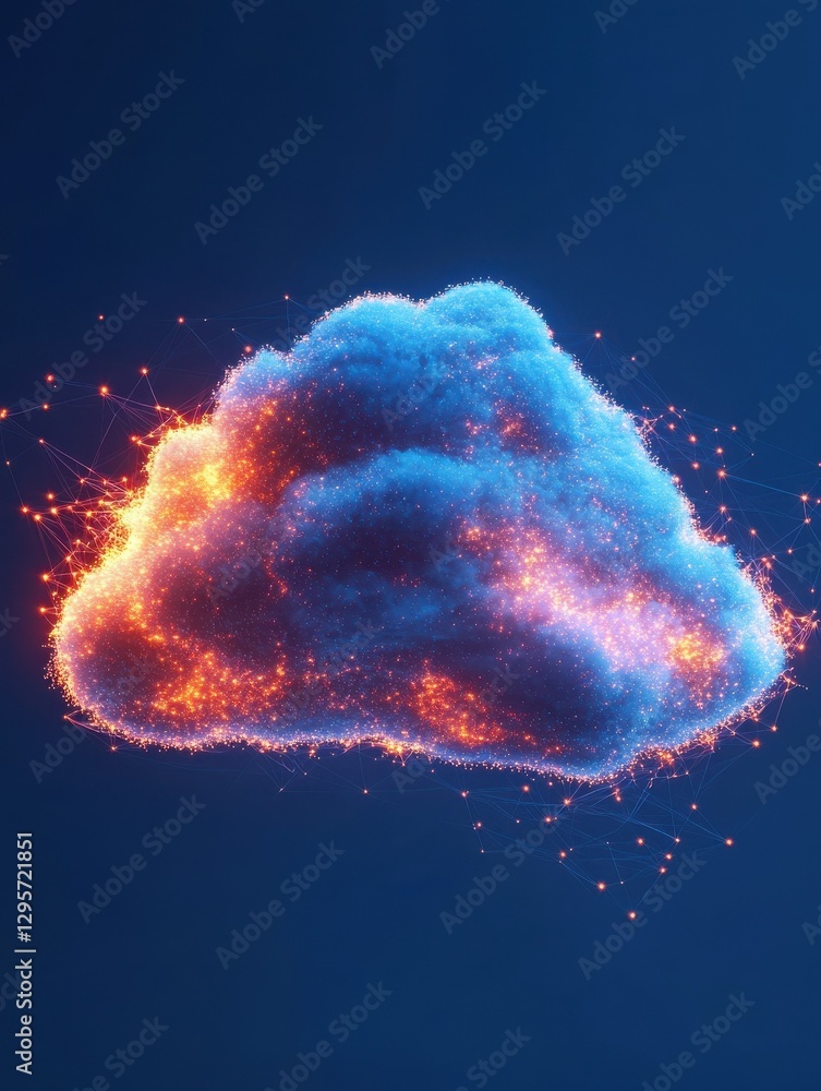 Poster creative glowing polygonal cloud on blue background. cloud computing and data concept. 3d rendering.