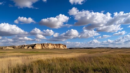 Fototapeta premium Expansive Scenic Prairie Landscape with Dramatic Cloud Formation : Generative AI