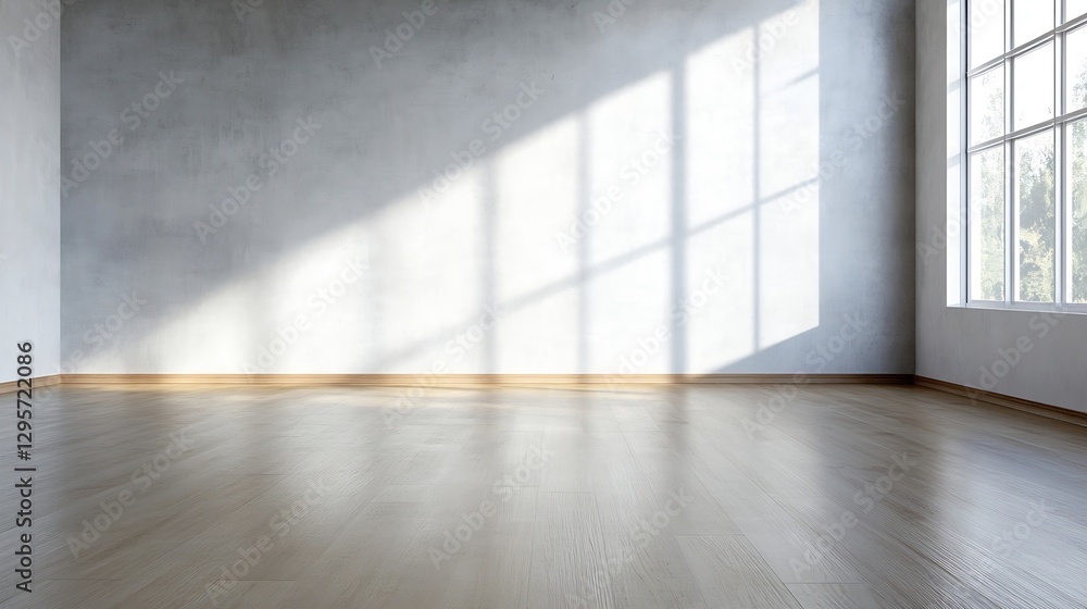 Poster bright and spacious modern room with floor to ceiling windows and soft shadows : generative ai