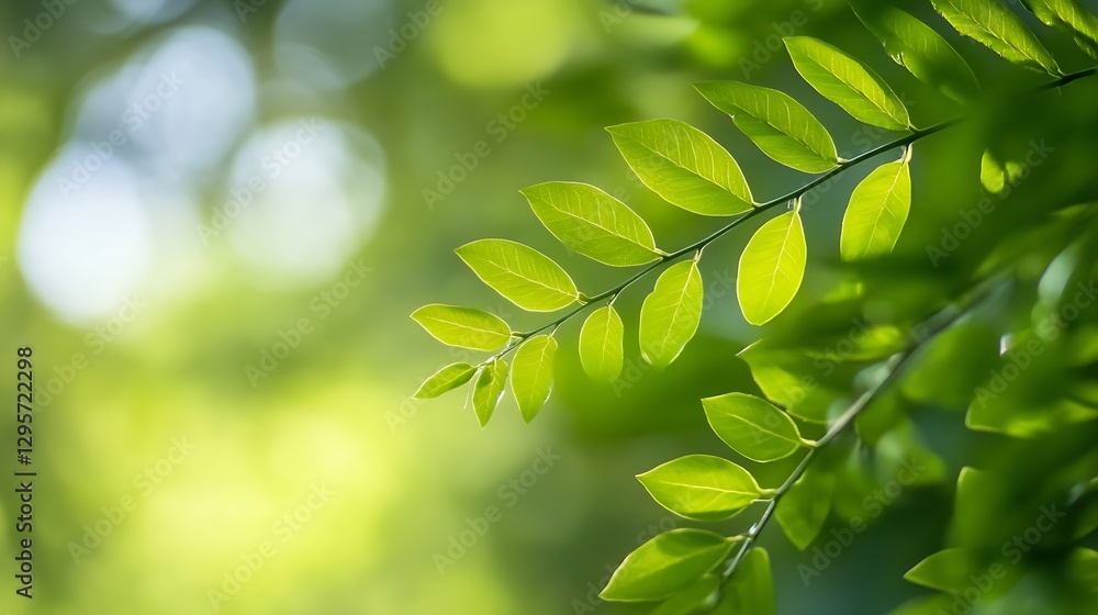 Poster closeup of vibrant green leaves in soft focus representing nature and tranquility in a lush environm
