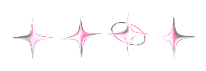 3D abstract chrome stars in metallic pink shades. Vector illustration