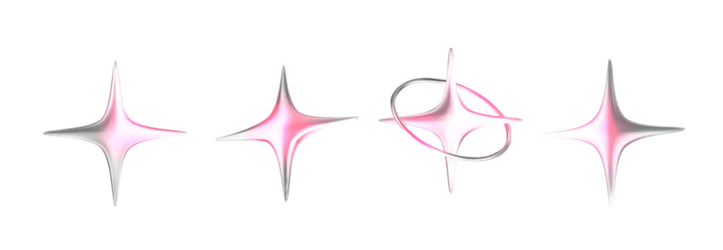 3D abstract chrome stars in metallic pink shades. Vector illustration
