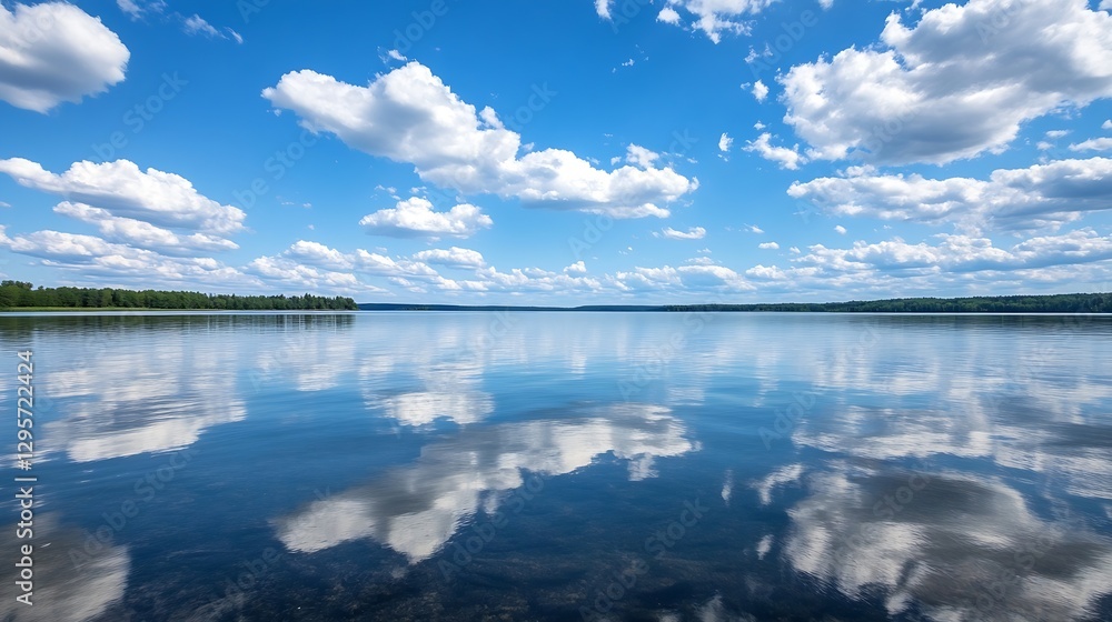Aufkleber serene lake reflecting clouds and blue sky creating a peaceful natural landscape : generative ai