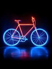 Fototapeta premium Neon Bike: A vibrant neon bicycle glows against a black background, showcasing modern design with an electric vibe
